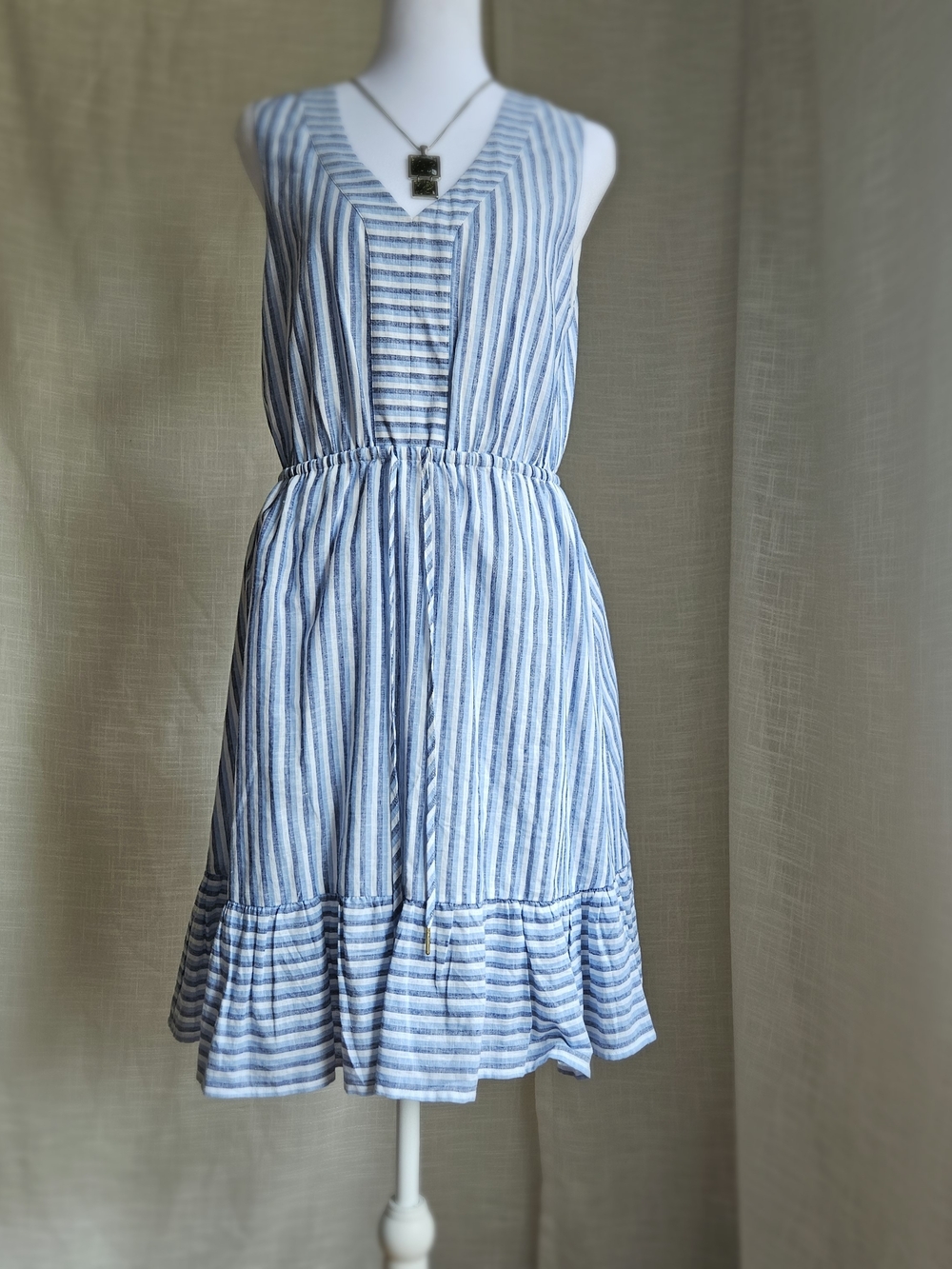 Draper James RSVP Striped Linen Blend Ruffle Hem Sleeveless Dress Size S - Picture 2 of 13